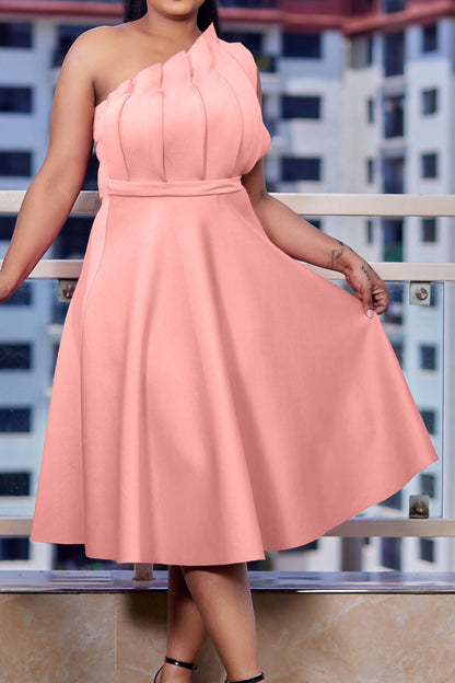 Pleated Asymmetric Cut Long Dress