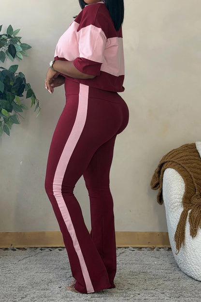 Collared Top & Flare Pants Two-Piece Set