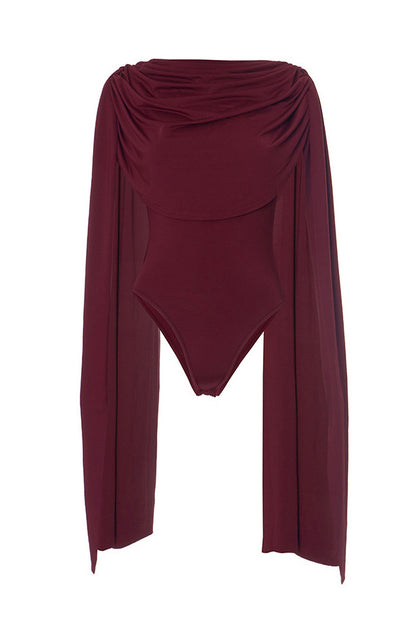Cowl Neck Cape Sleeve Bodysuit