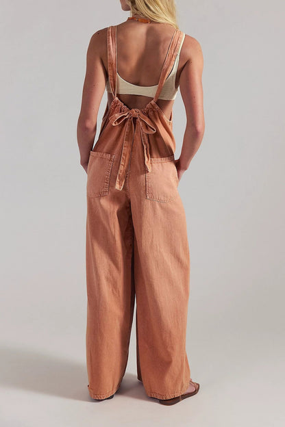 Slouchy Tie-Back Wide Leg Denim Jumpsuit