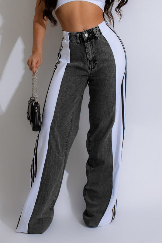Wide Jeans with Wide Contrast Side Lines