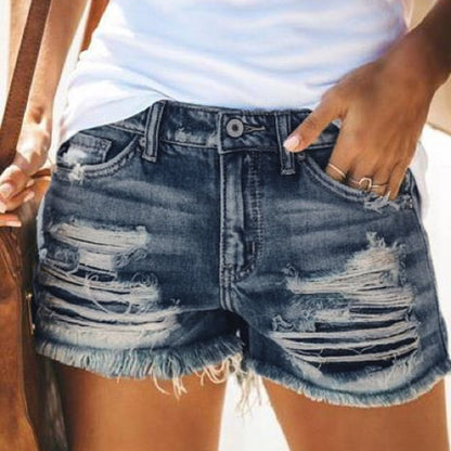High Waist Frayed Hem Denim Shorts Distressed