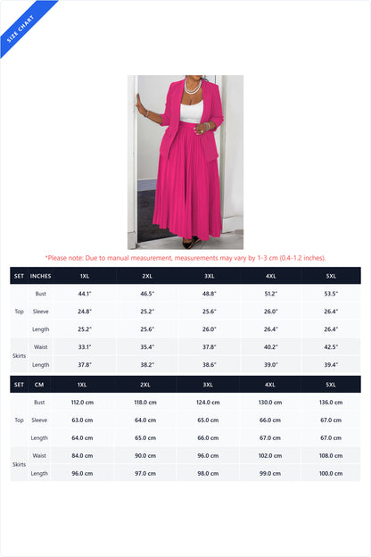 Plus Size Blazer & Pleated Skirt Set