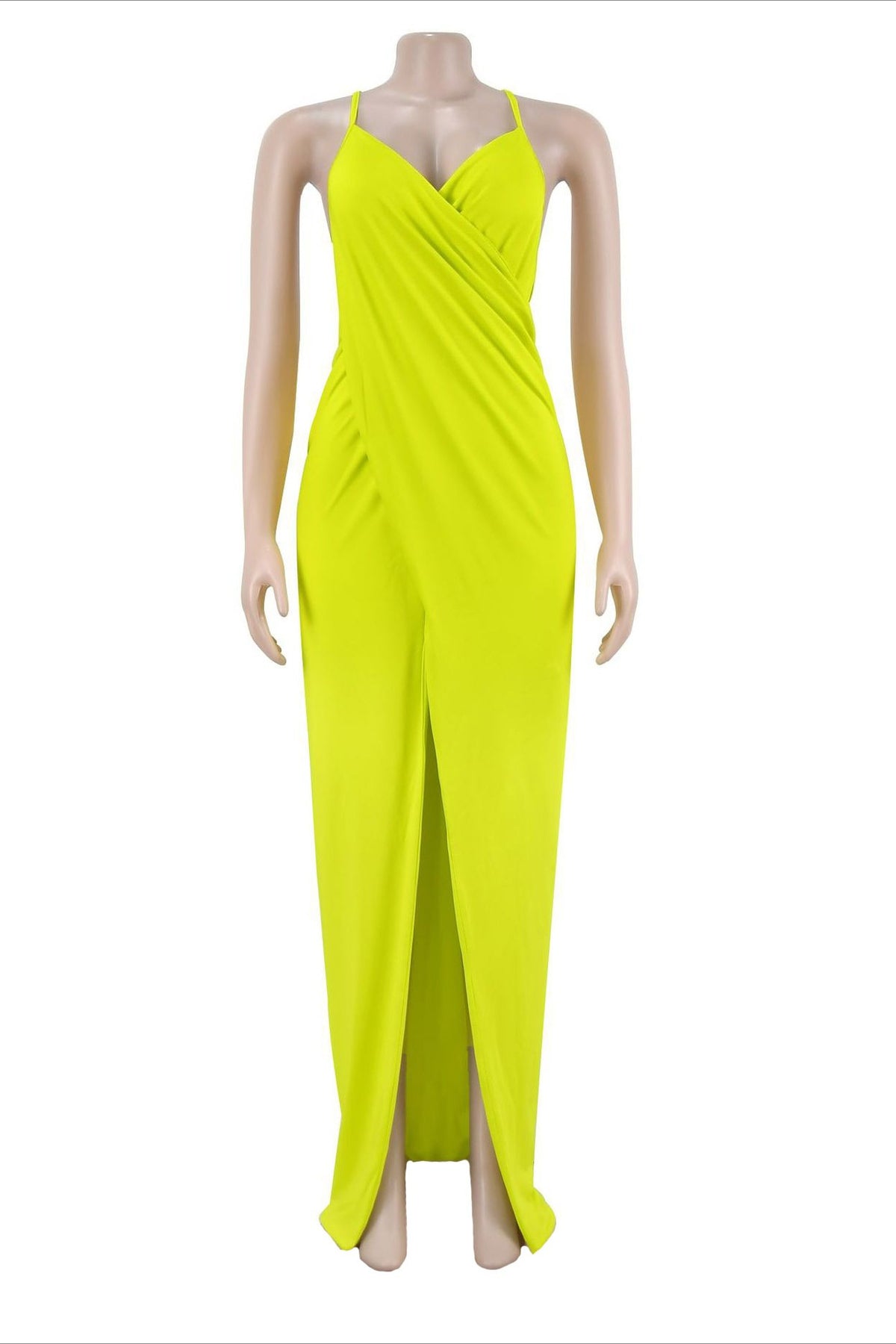 Draped V-Neck Cutout Slit Maxi Dress