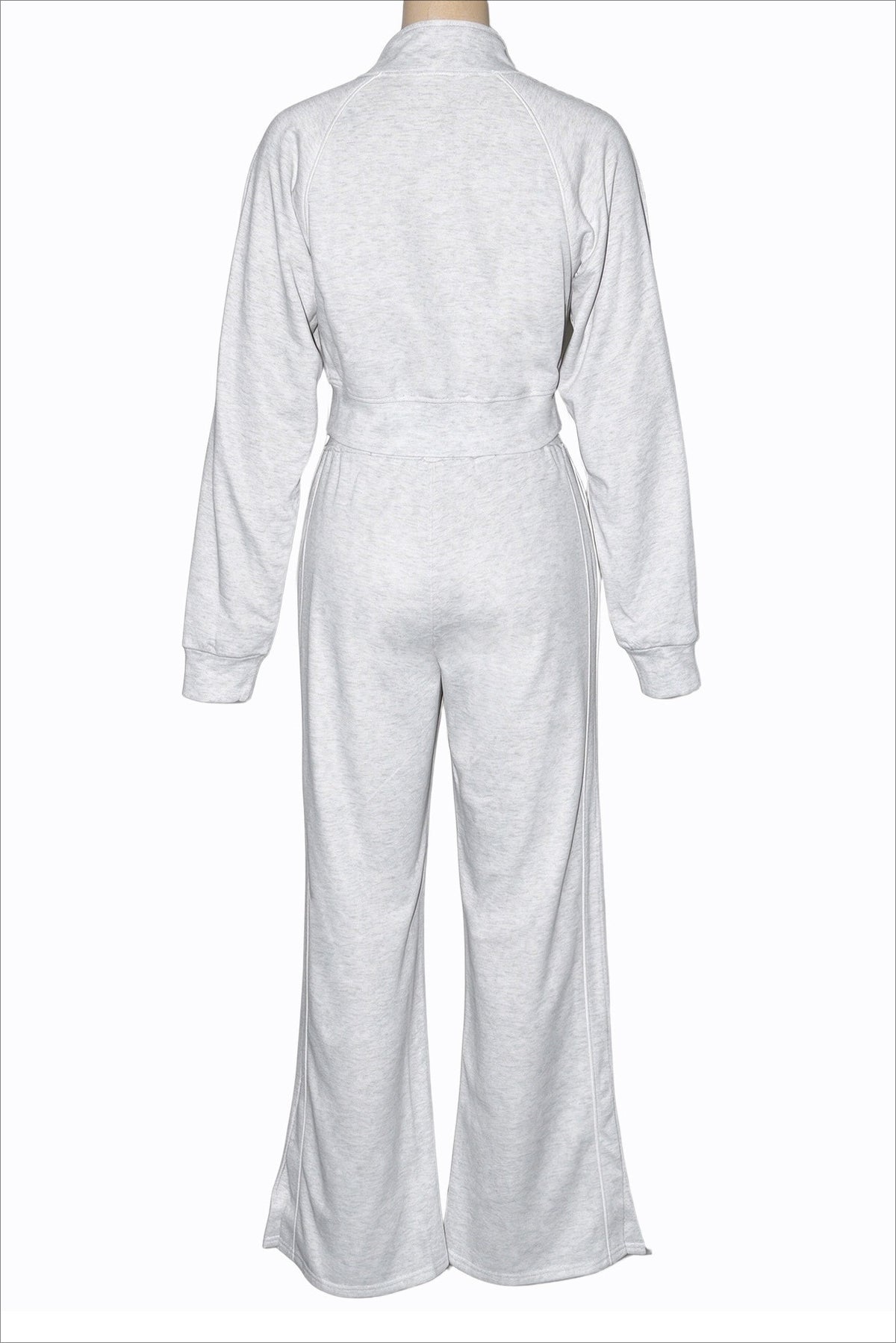 Contrast-Piping Zip Jacket & Flare Pants Set