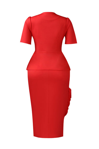 Asymmetrical Button Peplum Skirt Set