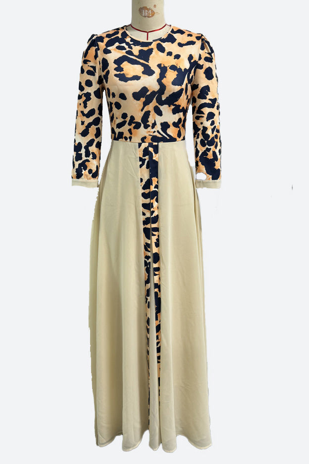 Waist Tie Leopard Print Chiffon Dress