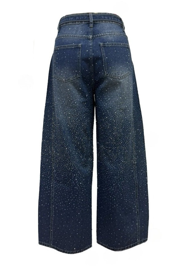 Rhinestone Sparkle Wide Leg Jeans High Waisted