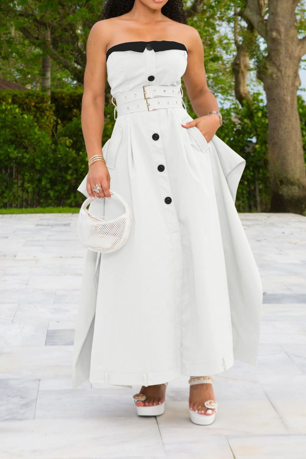 Strapless Buckle Maxi Dress