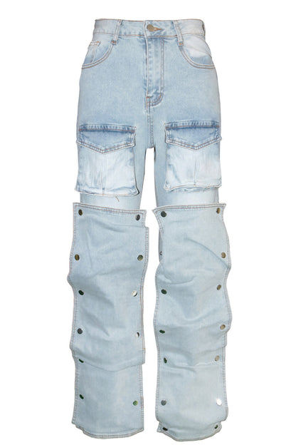 Street Style Utility Pocket Straight Jeans