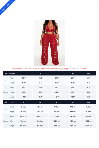 Oversized Eyelet Halter Crop Top & Pant Set