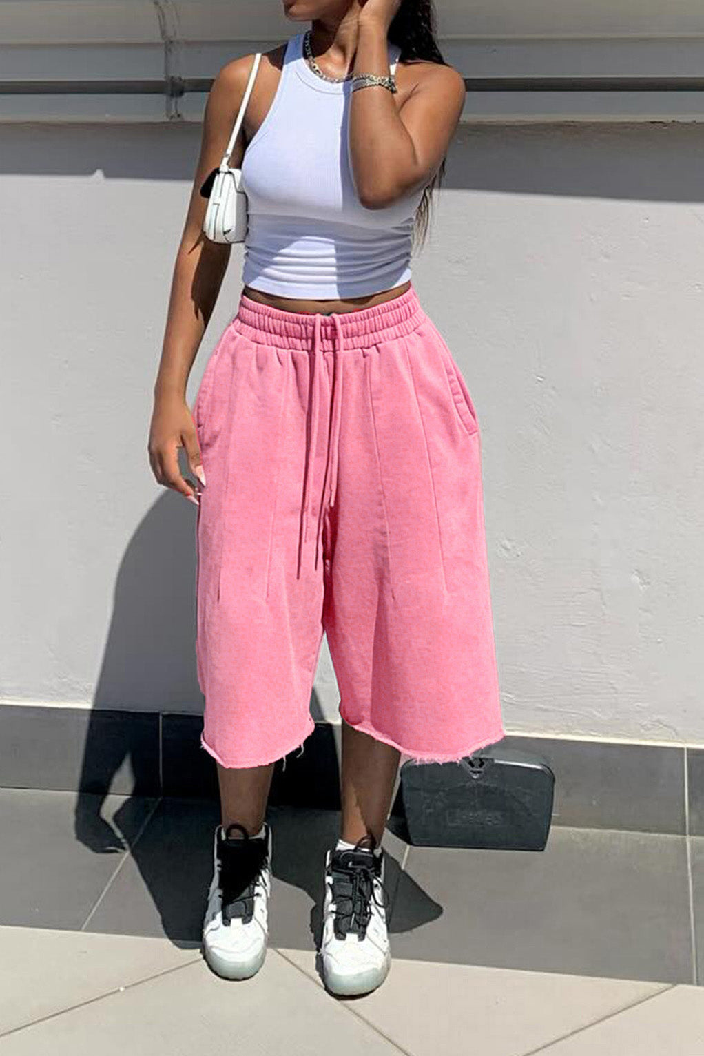 Vintage Wash Raw Hem Baggy Sweat Shorts