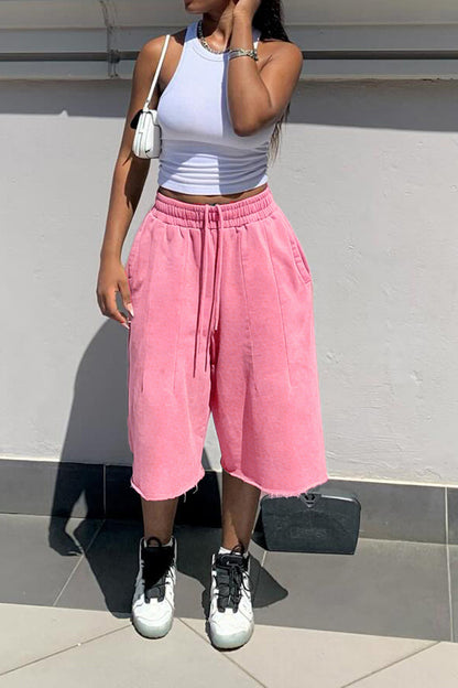 Vintage Wash Raw Hem Baggy Sweat Shorts