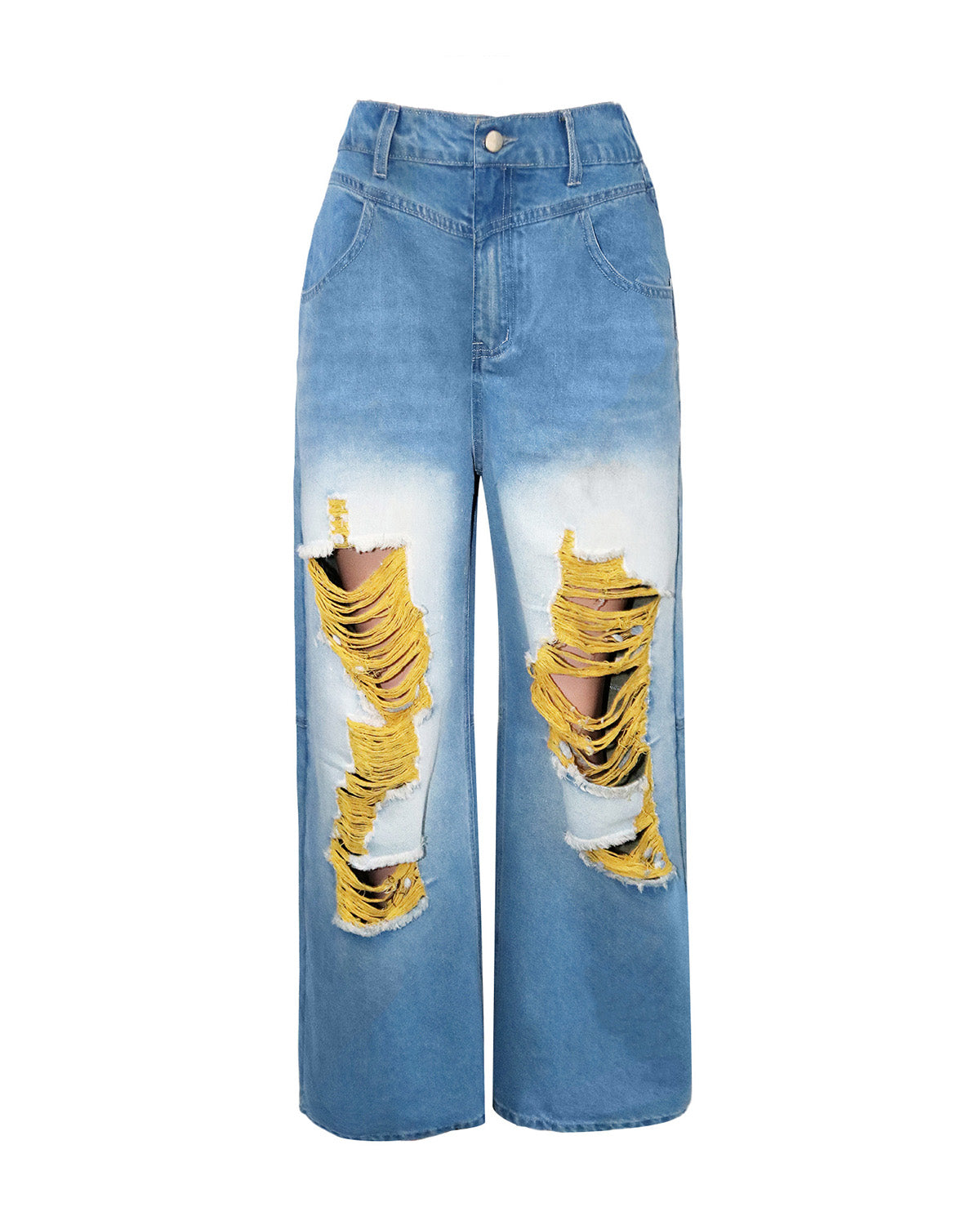 High-Waisted Distressed Wide-Leg Jean
