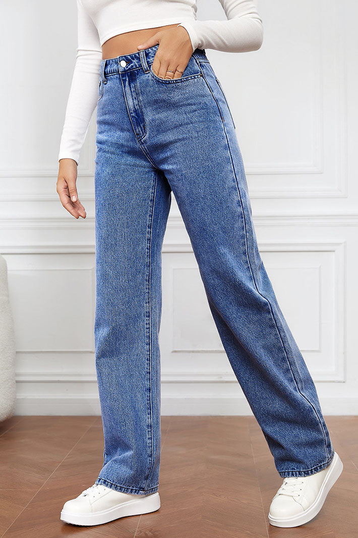 High-Waisted Straight Leg Jeans