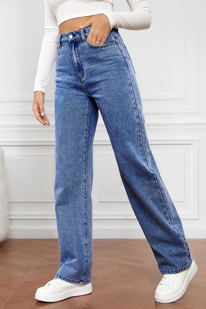 High-Waisted Straight Leg Jeans