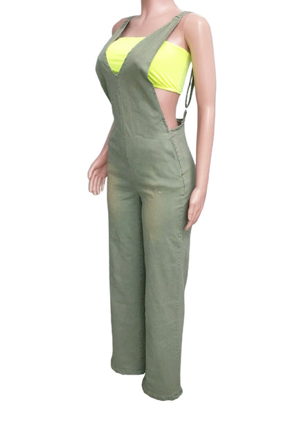 Slim Fit Stretch Washed Denim Jumpsuit