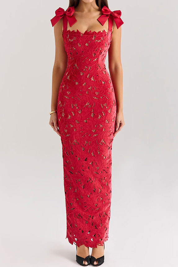 Sleeveless Lace Backless Maxi Dress