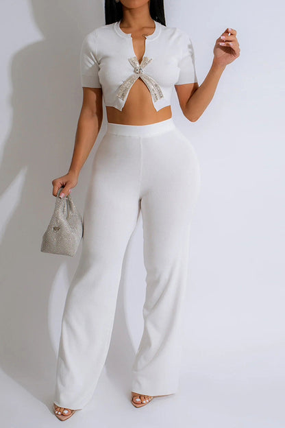 Short Sleeve Cropped Top Pants Set