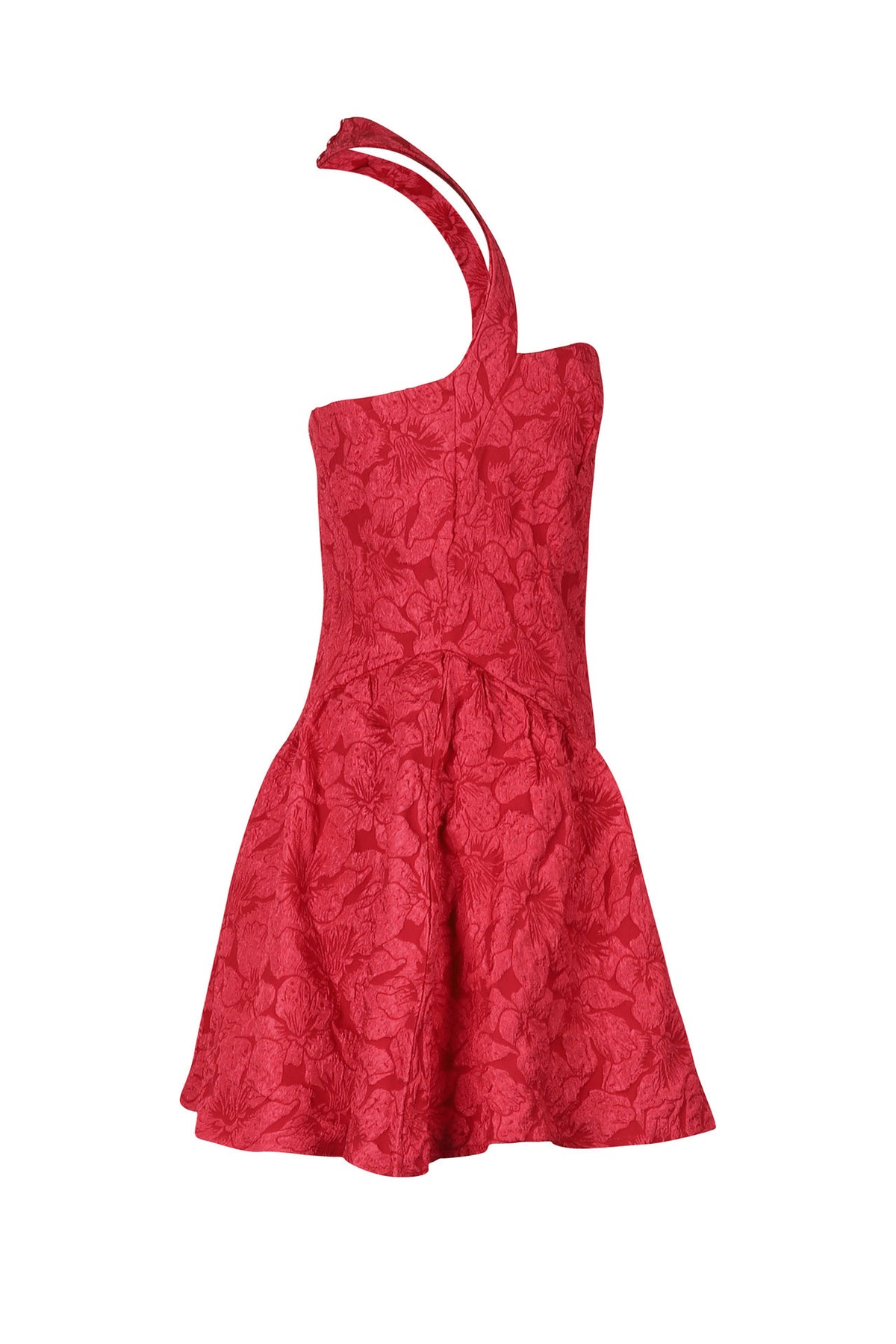Halter Jacquard Floral Embroidery Ruffle Dress
