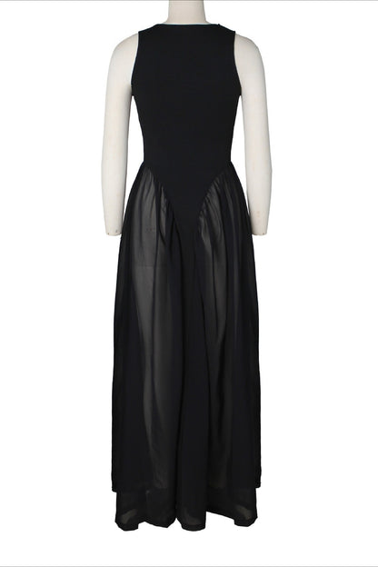 Spliced Chiffon Pleated Maxi Dress