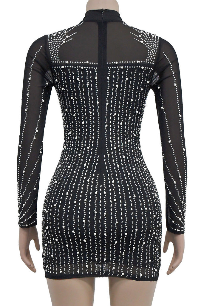 Glitzy Rhinestone Pearl Fringe Mini Dress