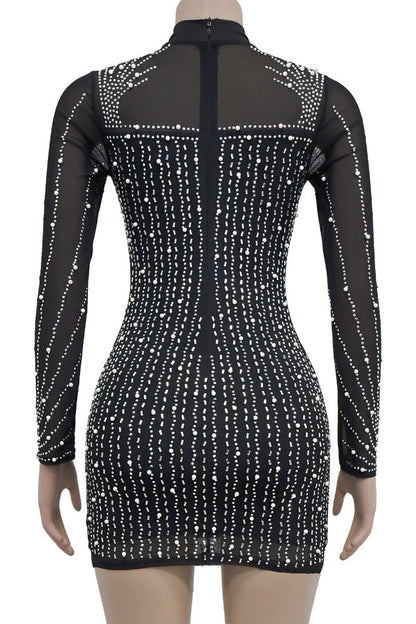 Glitzy Rhinestone Pearl Fringe Mini Dress