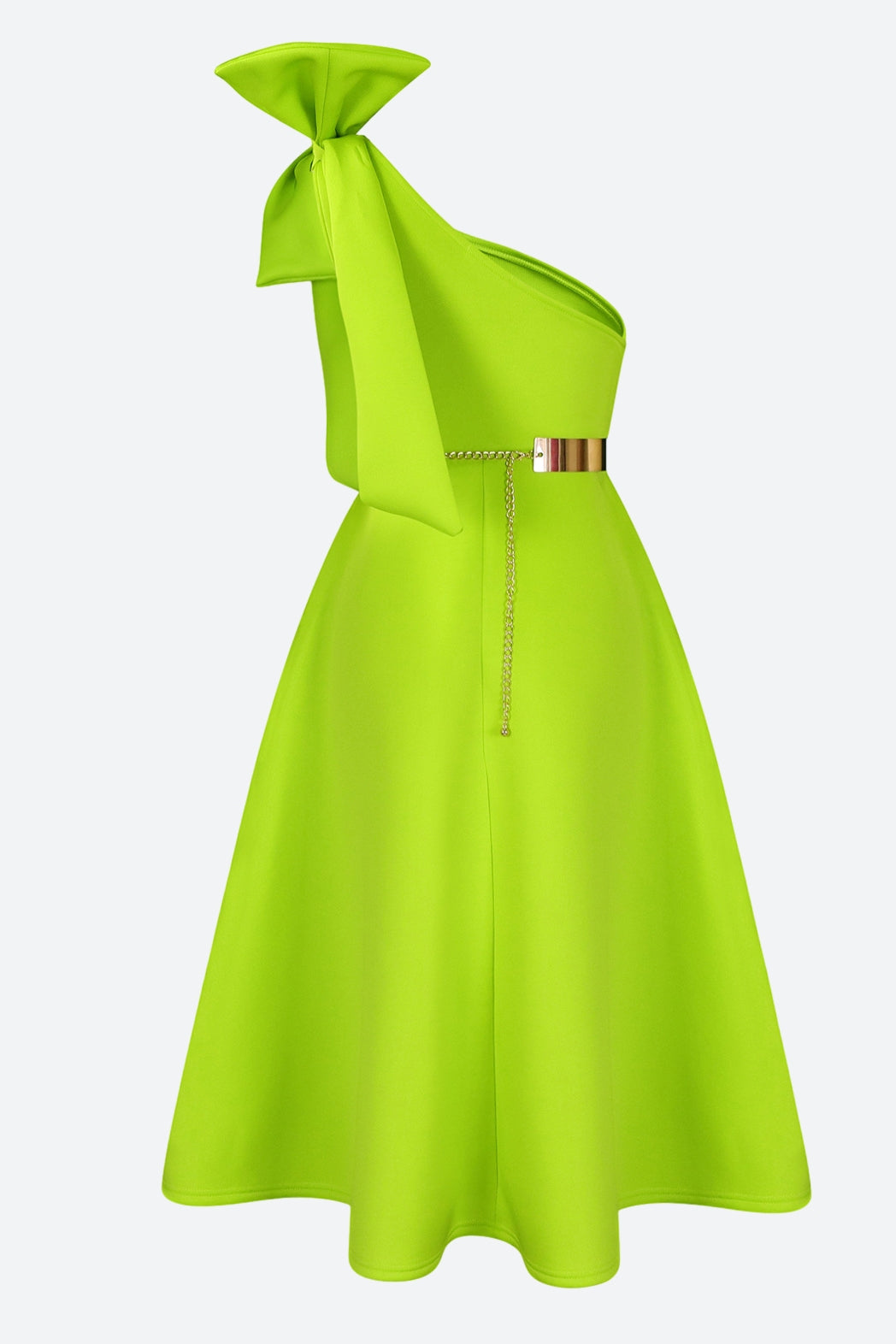 Single Shoulder Bow Detail Flare Midi Dress