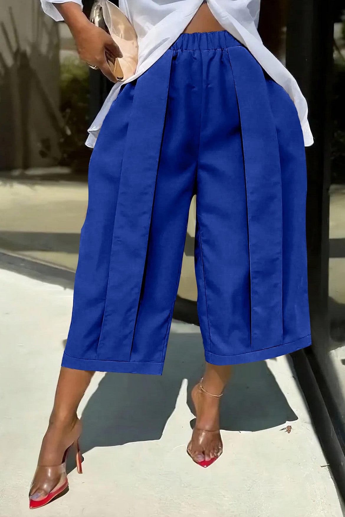 High Waist Pleated Wide Leg Culottes