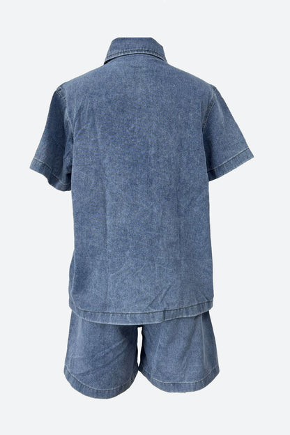 Vintage Elastic Waist Loose Denim Set