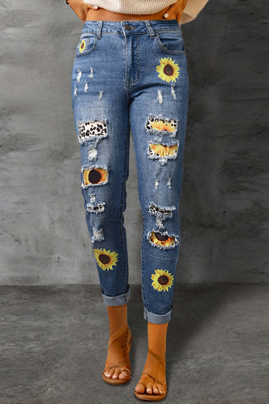 Slim Fit Printed Denim Trousers