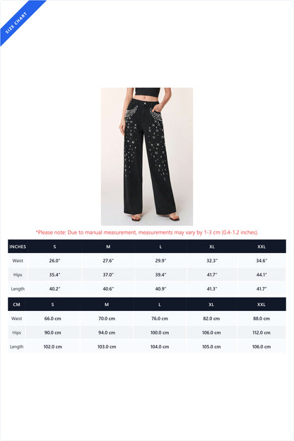 Pearl & Rhinestone Embellished Wide Leg Jeans