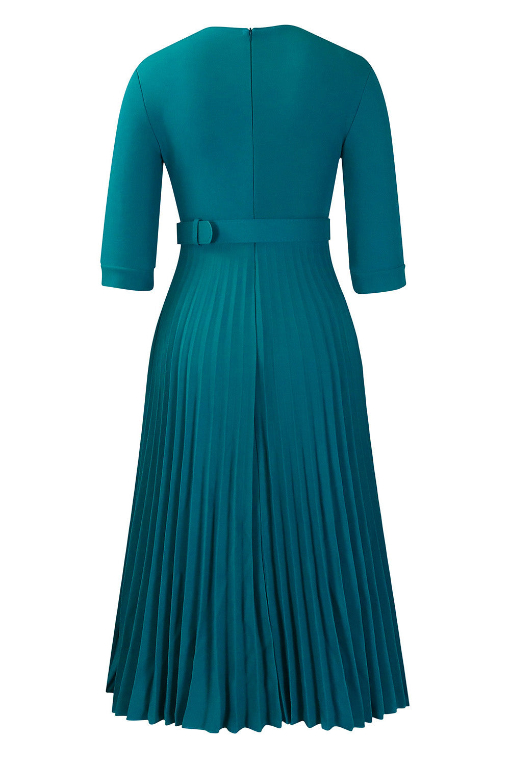 Pleated A-Line Blazer Midi Dress with Belt