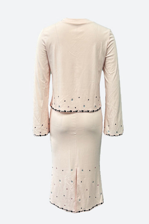 Elegant V-Neck Beaded Bodycon Dress Set