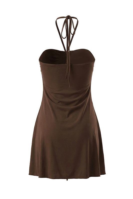 Draped Halter Hardware Mini Dress