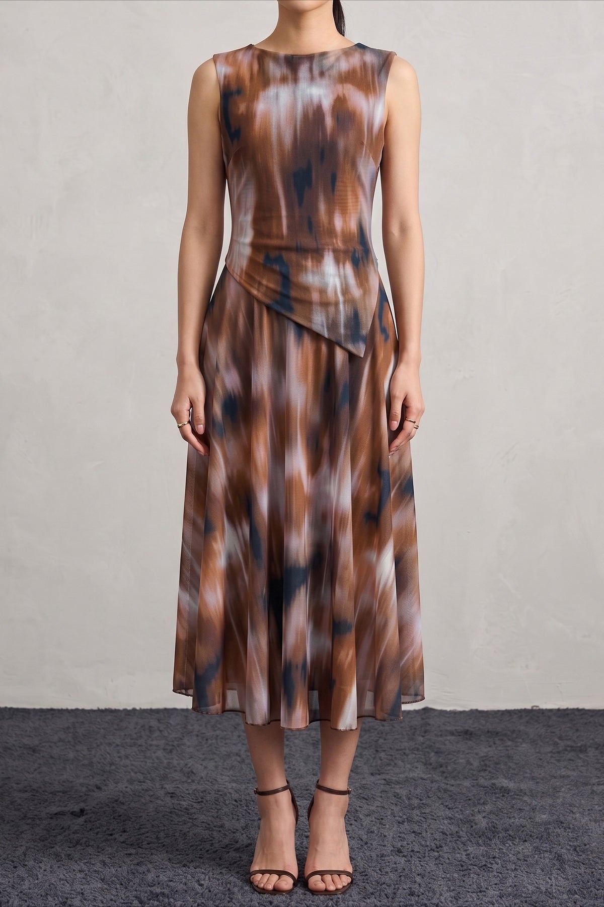 Abstract Print Asymmetric Top & Skirt Set