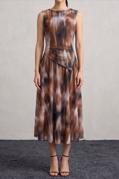 Abstract Print Asymmetric Top & Skirt Set