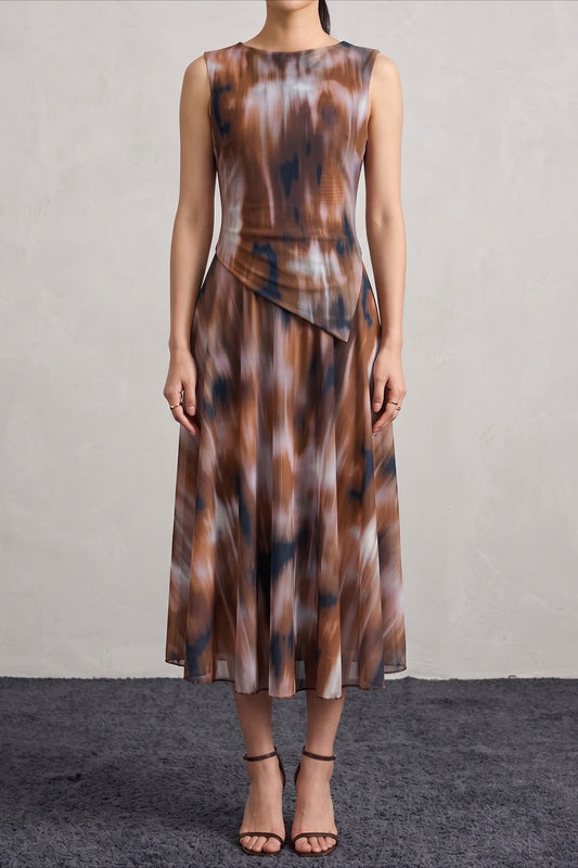 Abstract Print Asymmetric Top & Skirt Set
