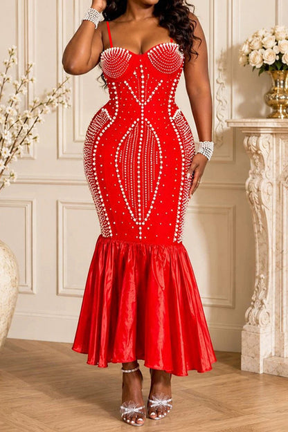 Pearl Embellished Mermaid Midi Dress