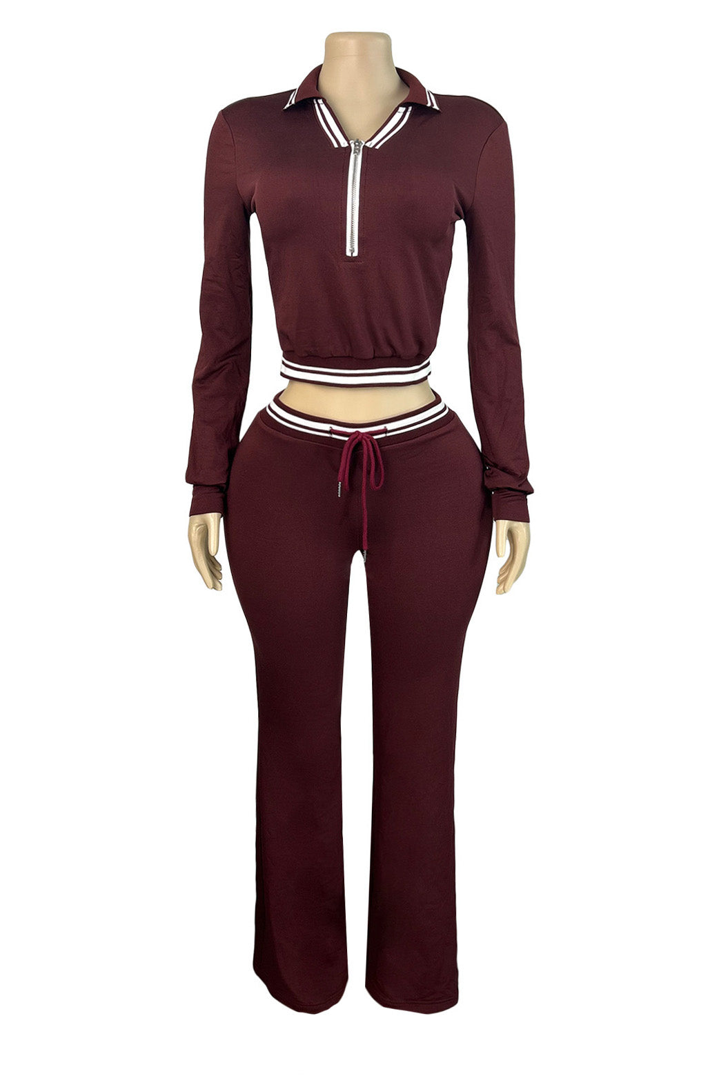Half Zip Collar Top and Drawstring Pants Set