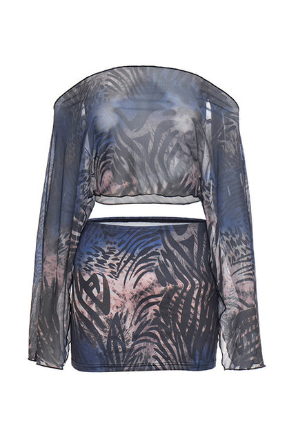 Abstract Sheer 2-Piece Mini Skirt Set
