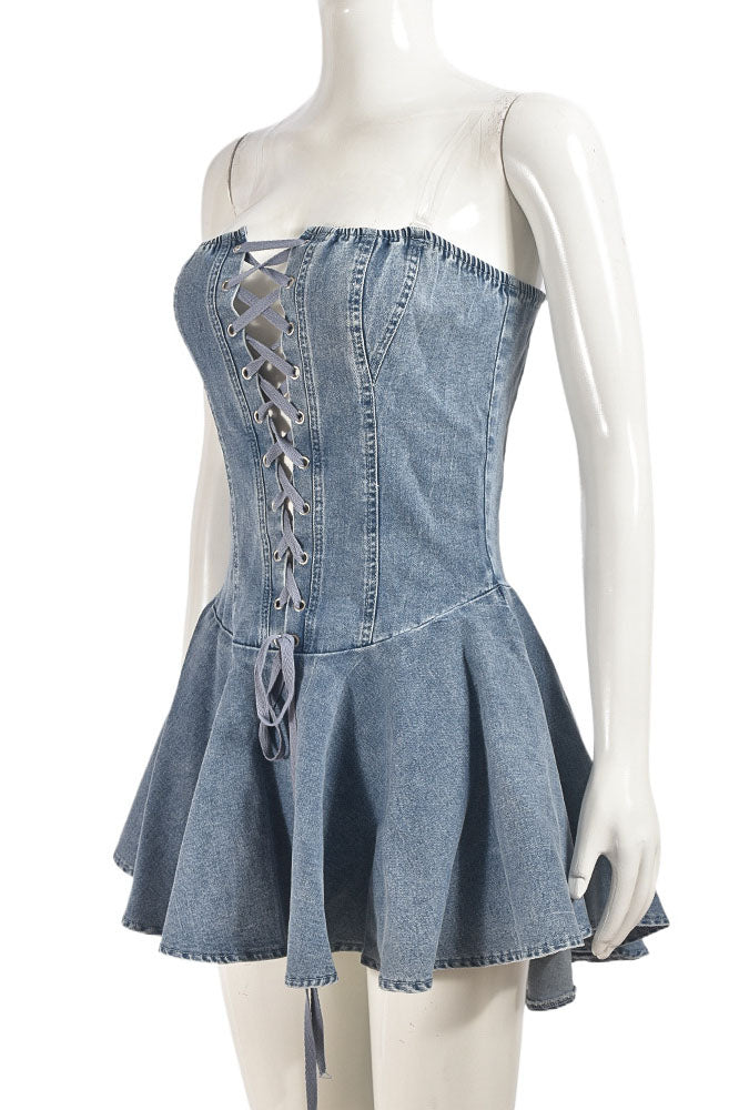 Sweet Denim Corset Flare Mini Dress
