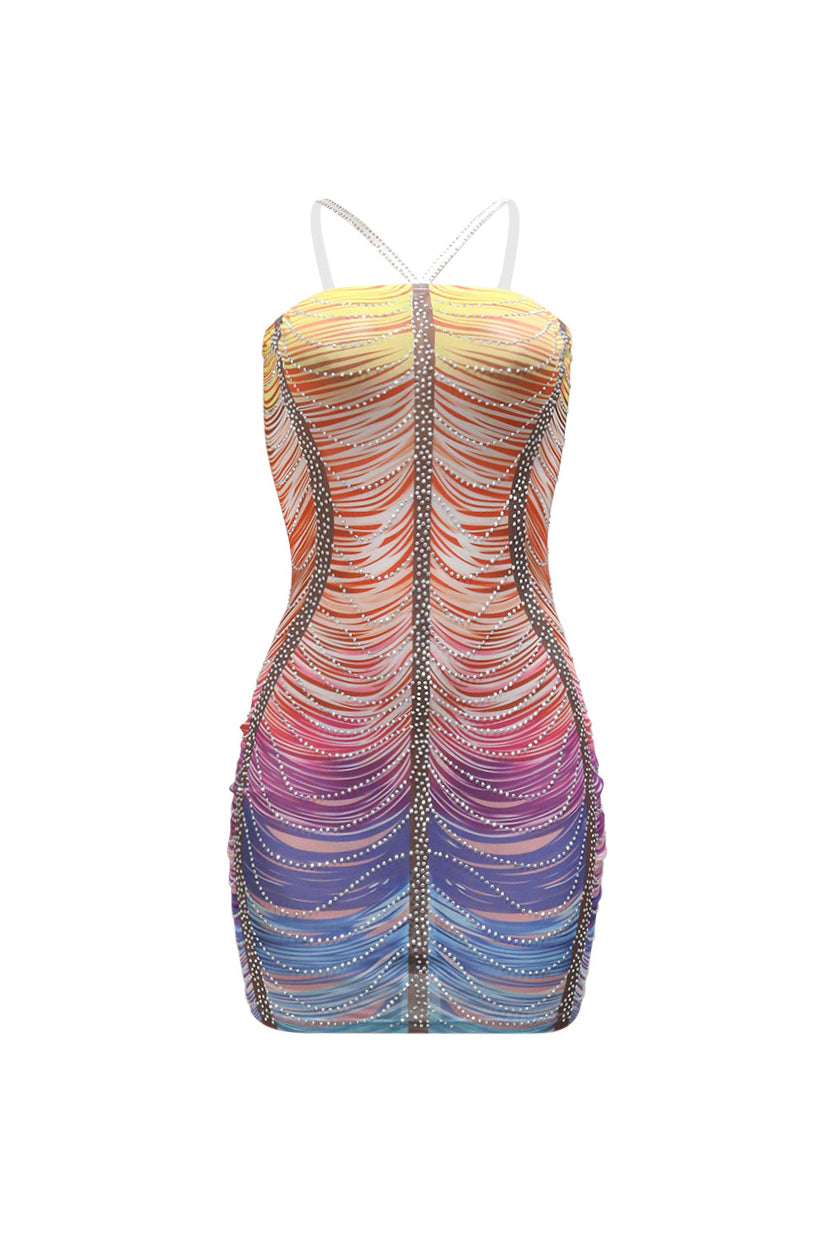Gradient Mesh Rhinestone Dress