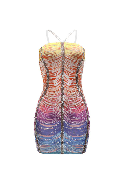 Gradient Mesh Rhinestone Dress