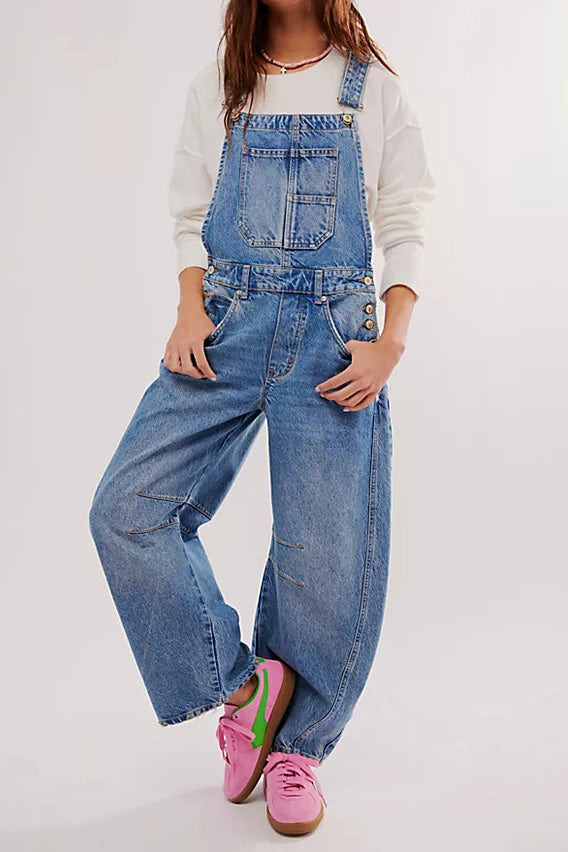 Vintage Washed Loose Fit Overalls Jumpsuit