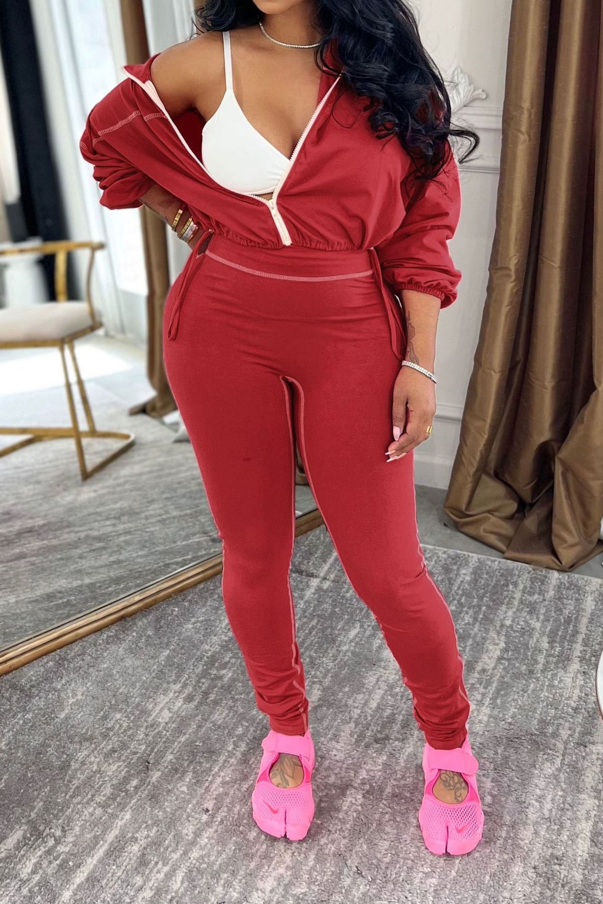 Contrast Stitch Zip-Up & Legging Set