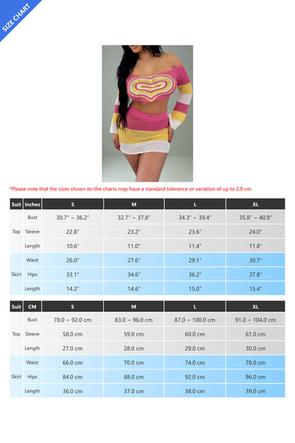 Crochet Long Sleeve Crop Top Skirt Sets