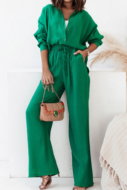 Elegant Ruffle Shirt And Pants Set