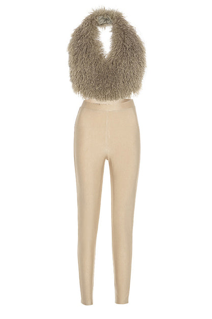 Fur Halter Vest & Leggings Set