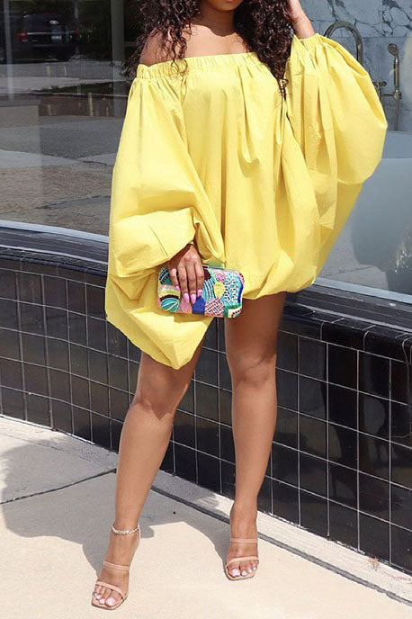 Solid Off-The-Shoulder Bubble Hem Mini Dress